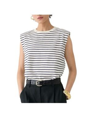 J. Crew Padded Shoulder Striped Muscle Tee BY400 Ivory Navy